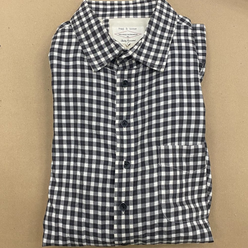 Rag & Bone - Mens LSBF Checked Shirt- White Black Check- Size XL